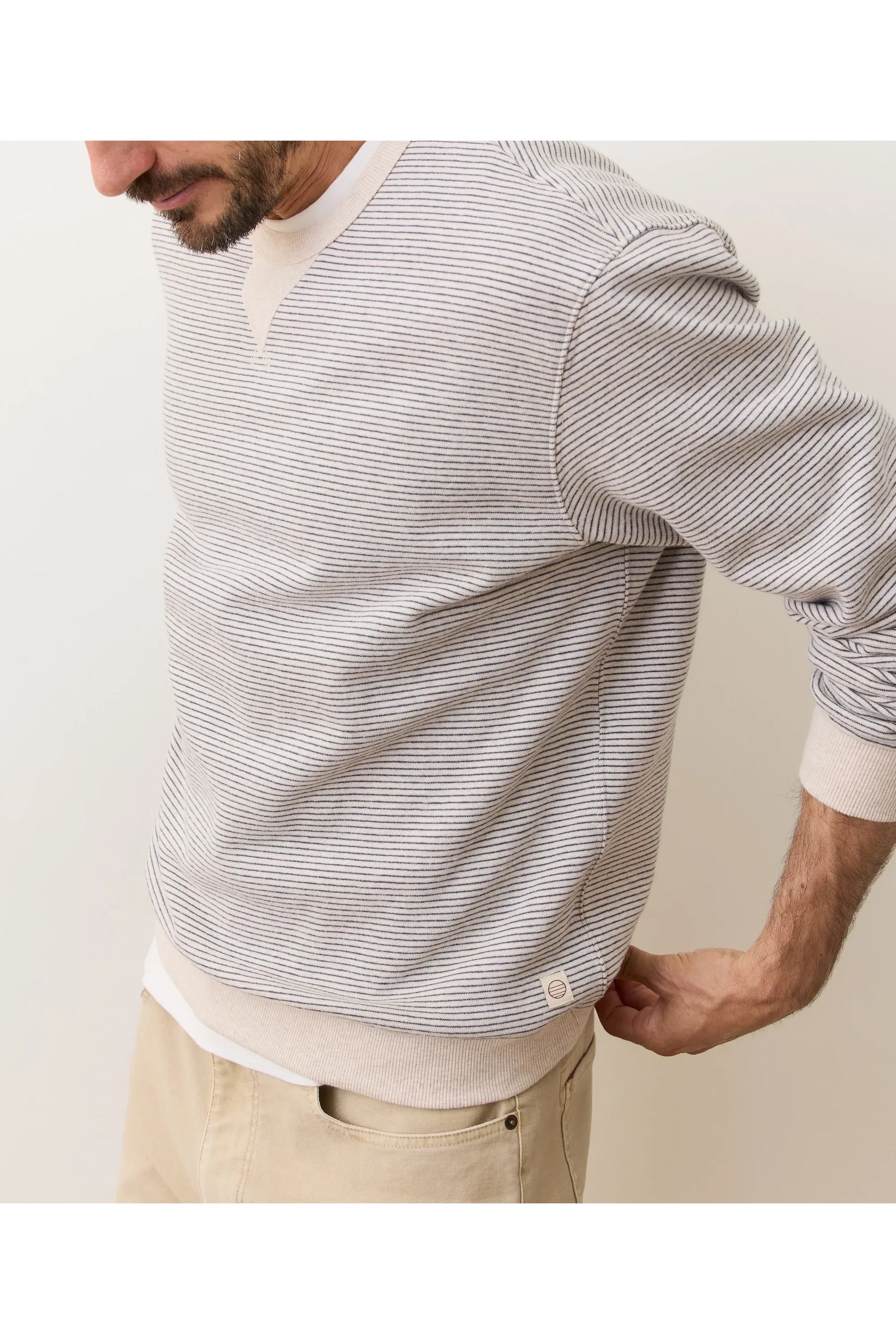 Cloud 9 Relaxed Fleece Crewneck - Driftwood Mini Stripe - DUNE + SALT