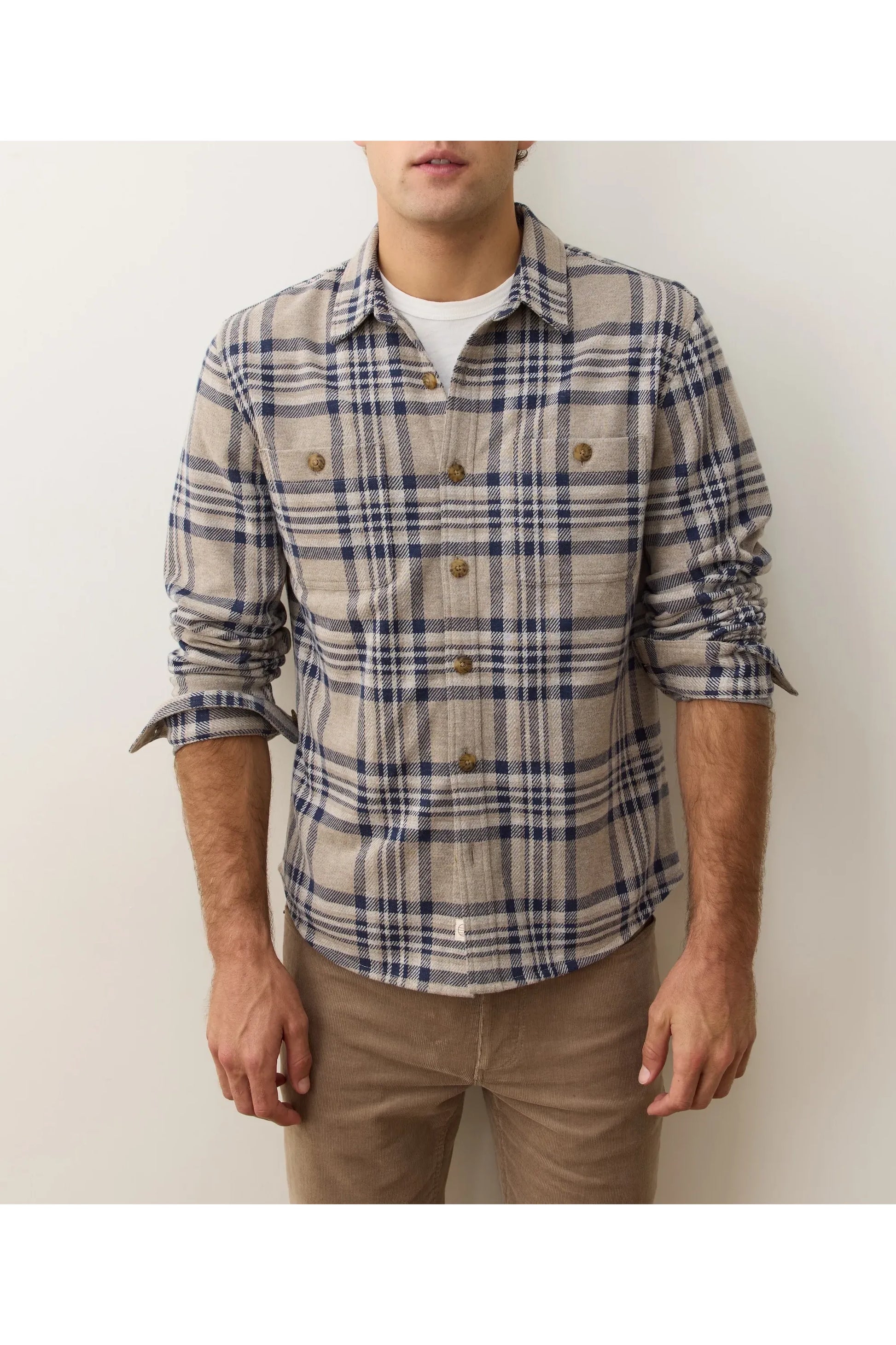 Pacifica Stretch Twill Overshirt - Taupe Plaid - DUNE + SALT
