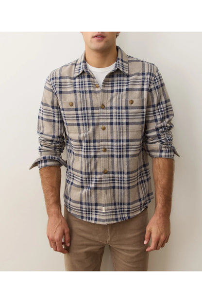 Pacifica Stretch Twill Overshirt - Taupe Plaid - DUNE + SALT