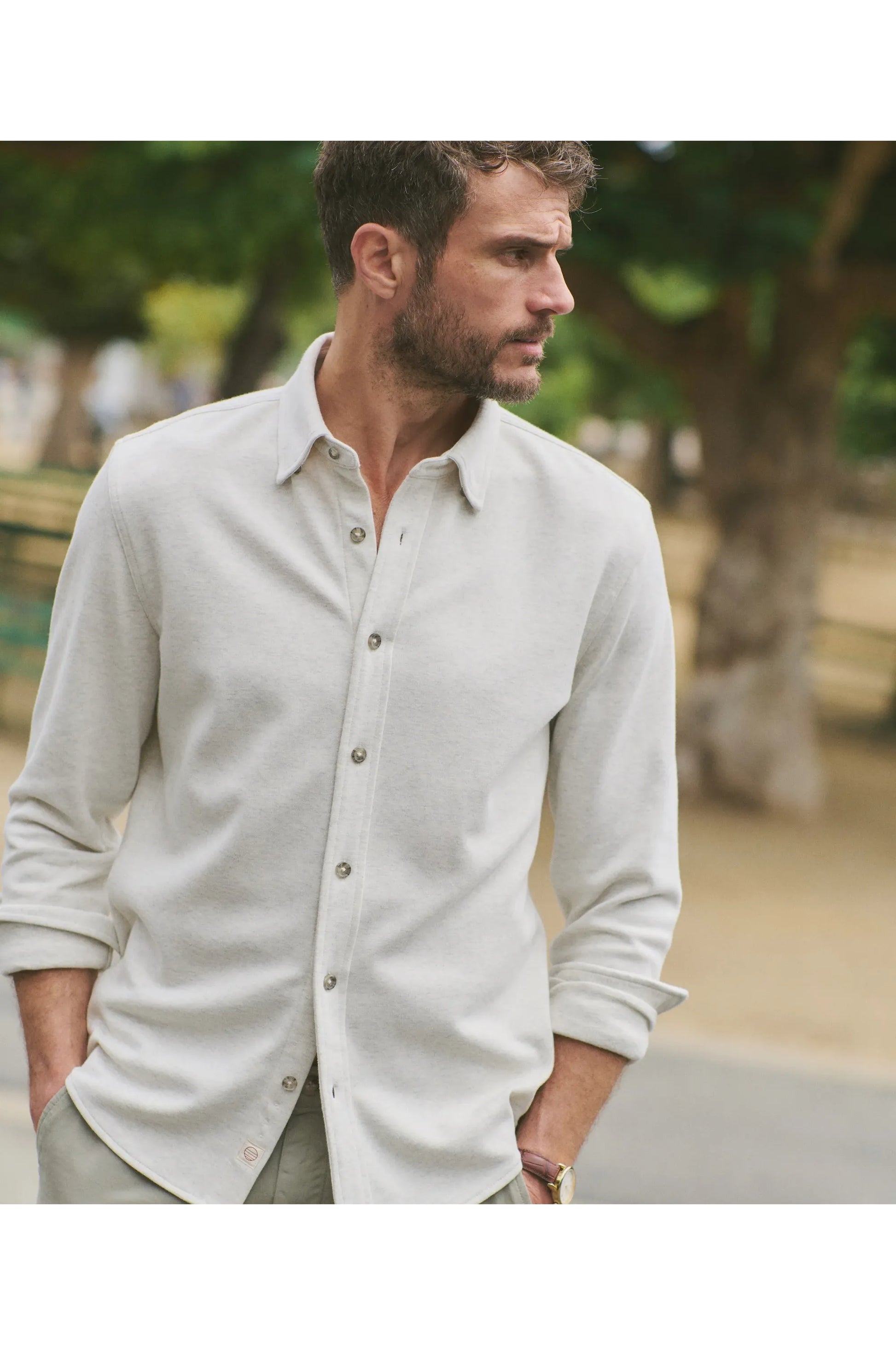 Pacifica Stretch Twill Shirt - Oatmeal Heather - DUNE + SALT