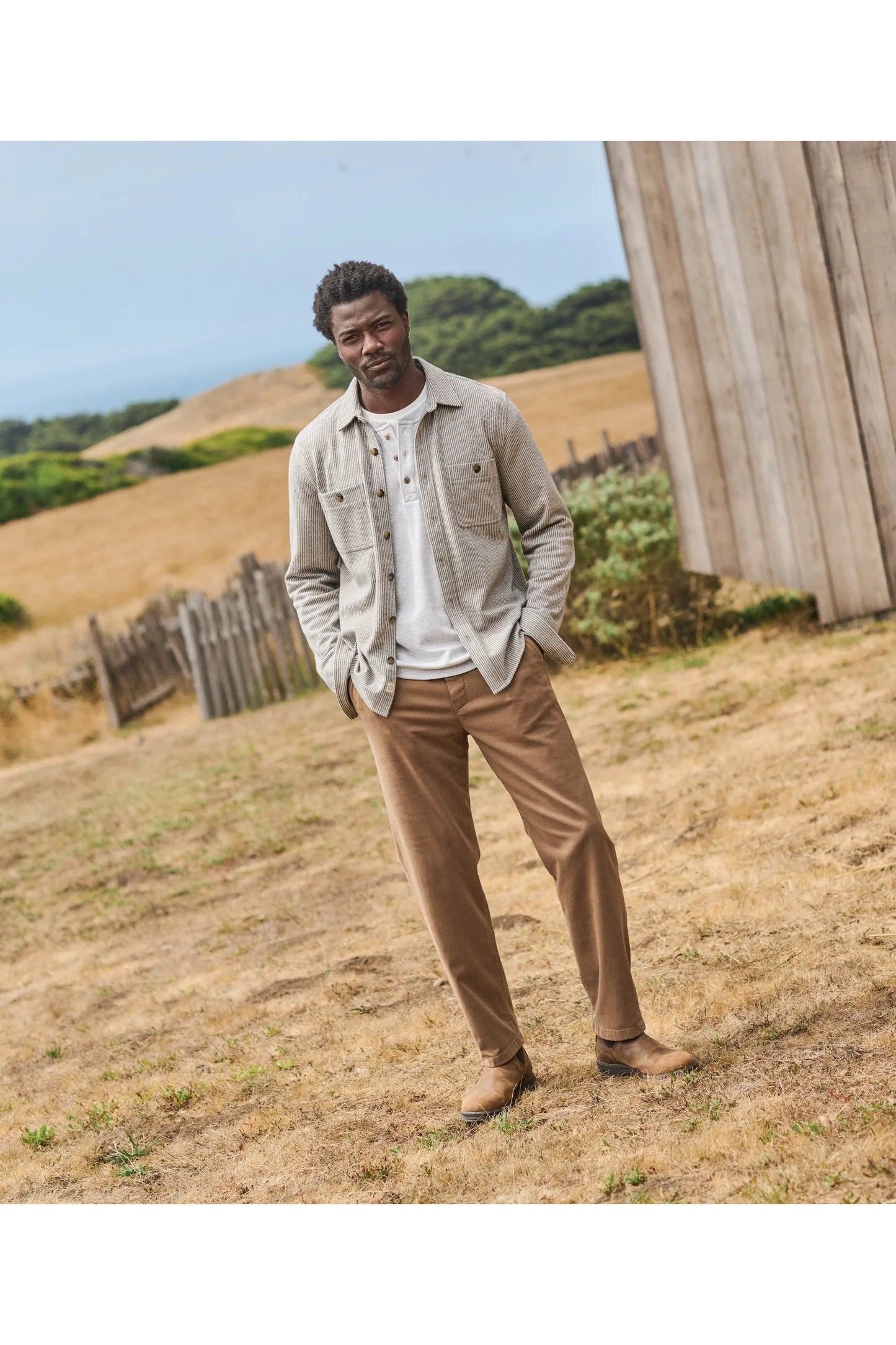 Pacifica Stretch Twill Overshirt - Grey Railroad Stripe - DUNE + SALT