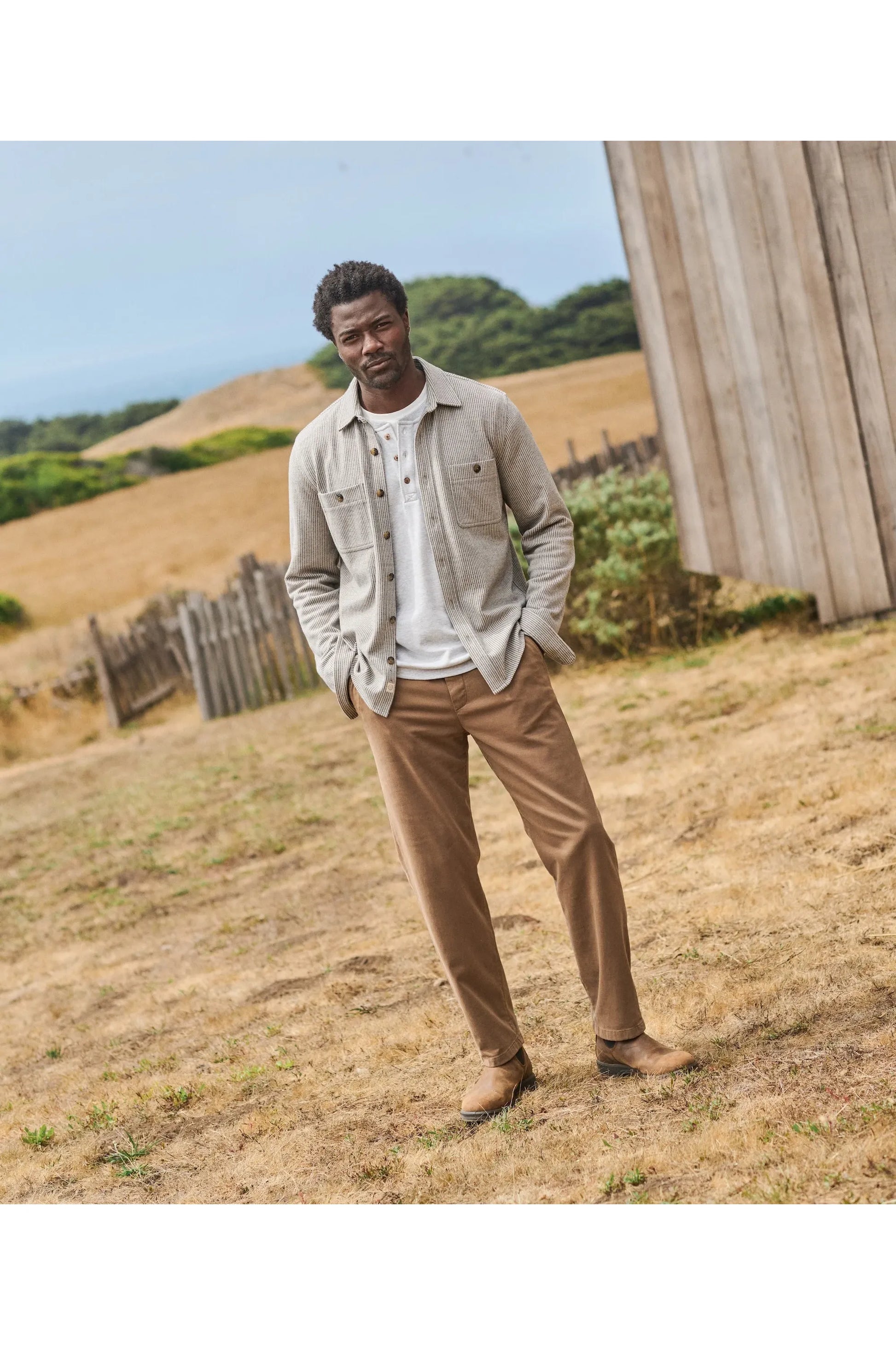 Pacifica Stretch Twill Overshirt - Grey Railroad Stripe - DUNE + SALT