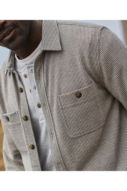 Pacifica Stretch Twill Overshirt - Grey Railroad Stripe - DUNE + SALT