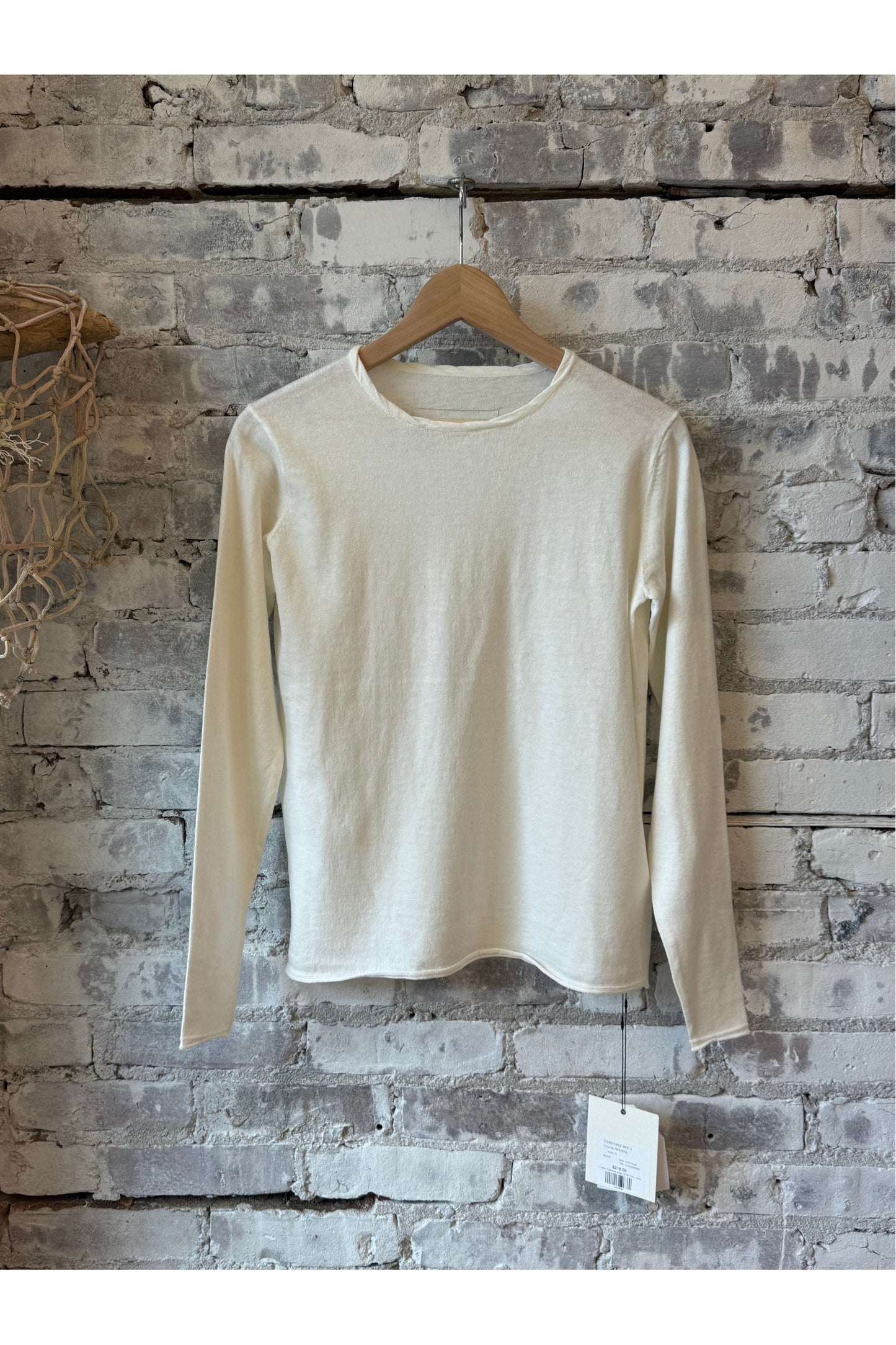 Cotton Cashmere Jersey LS Knit Crew - White - DUNE + SALT