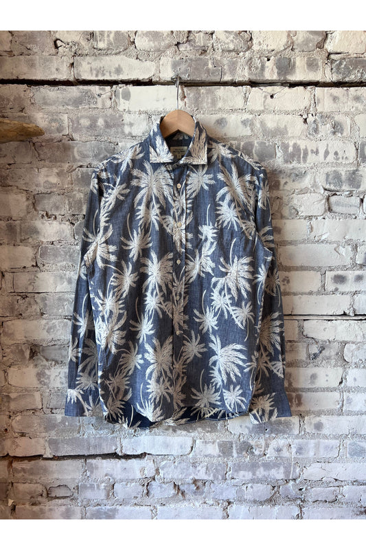 Paul Palm Tree Print Cotton Shirt - Navy - DUNE + SALT