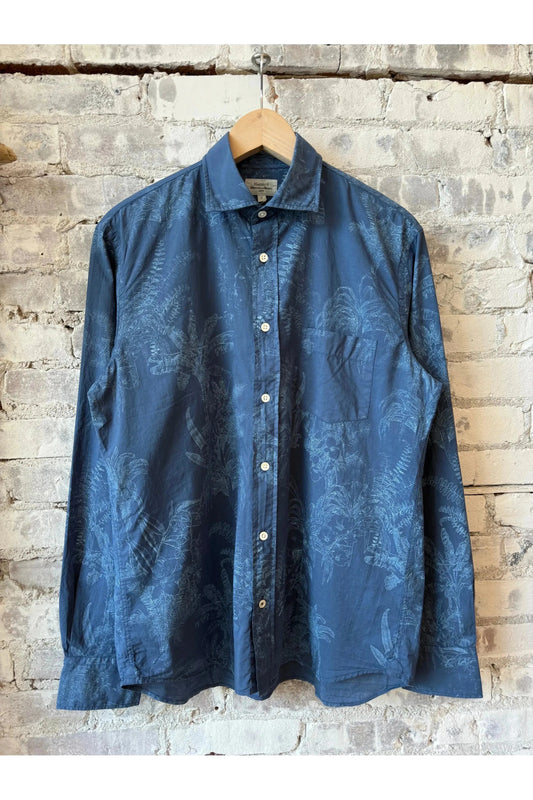 Paul Pat Palm Tree Print Cotton Shirt - Cobalt Blue - DUNE + SALT