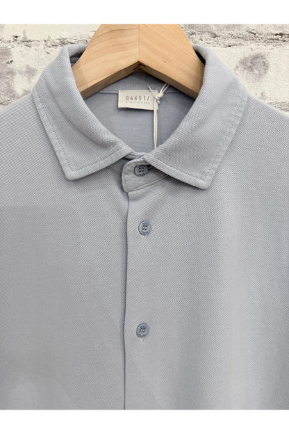 Piqué Slim Collar Shirt - Sky - DUNE + SALT