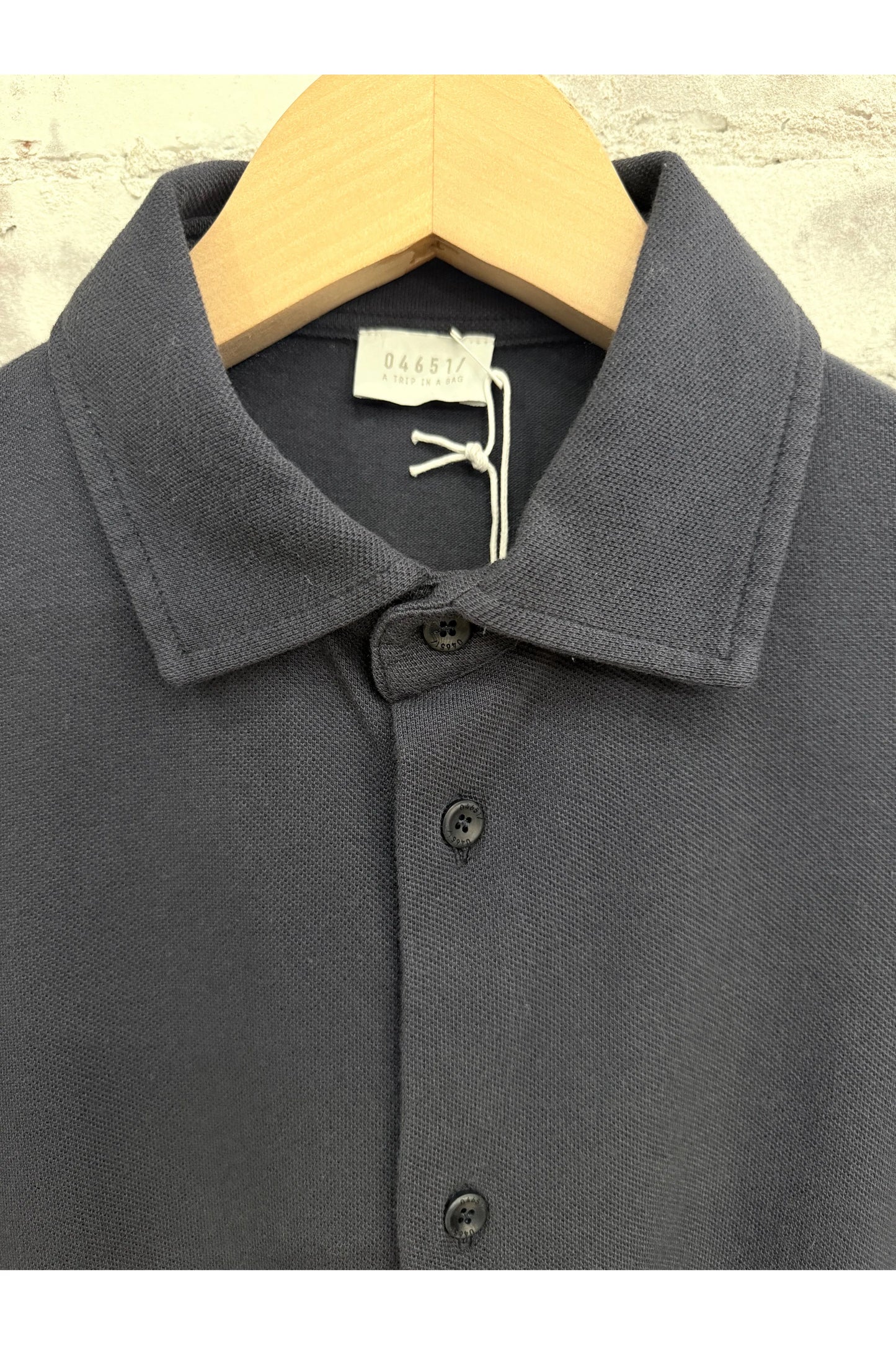 Piqué Slim Collar Shirt - Navy - DUNE + SALT