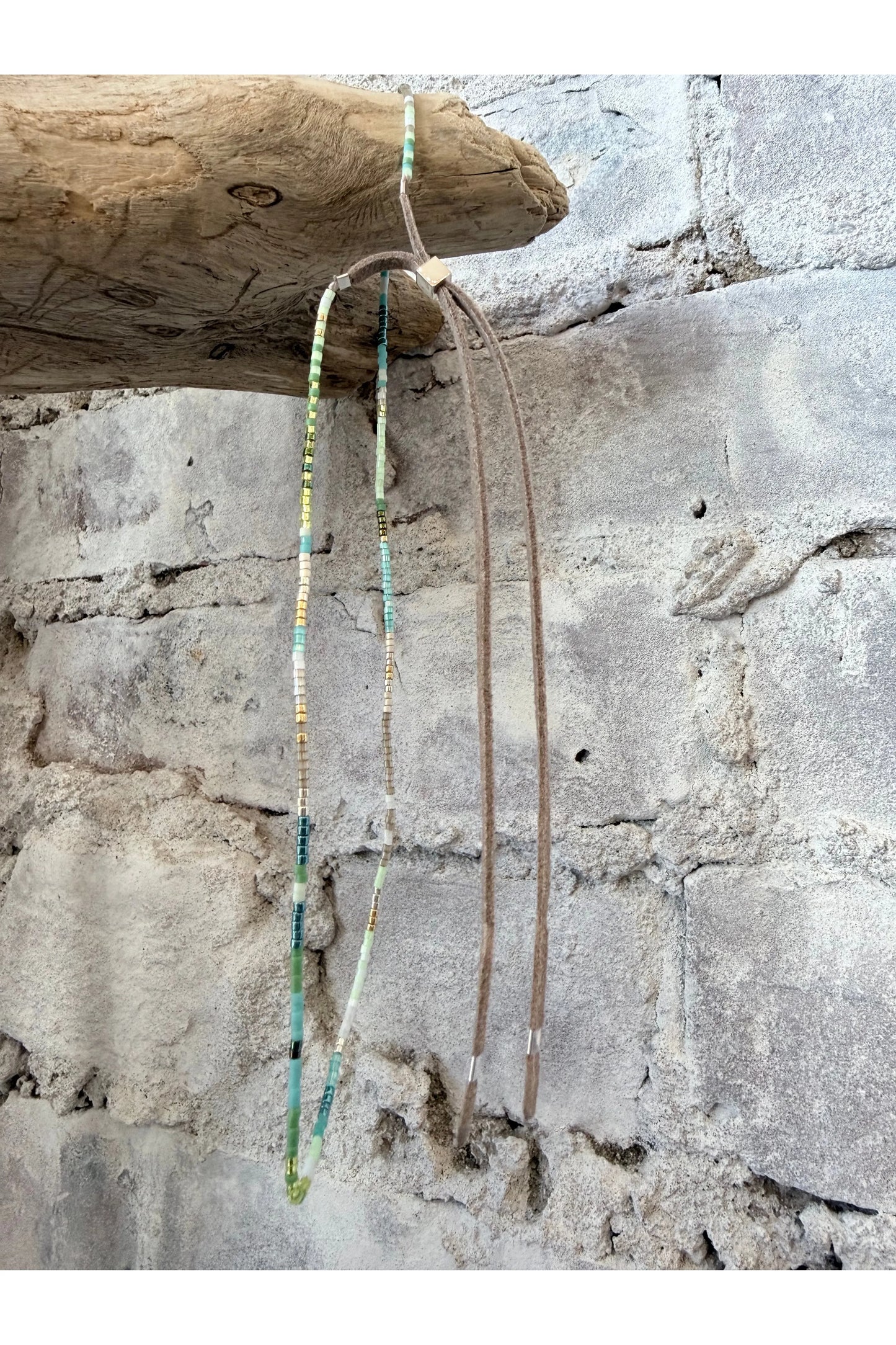 JRN1 Aqua Glass Beaded Adjustable Necklace