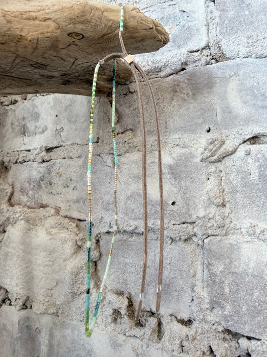 JRN1 Aqua Glass Beaded Adjustable Necklace