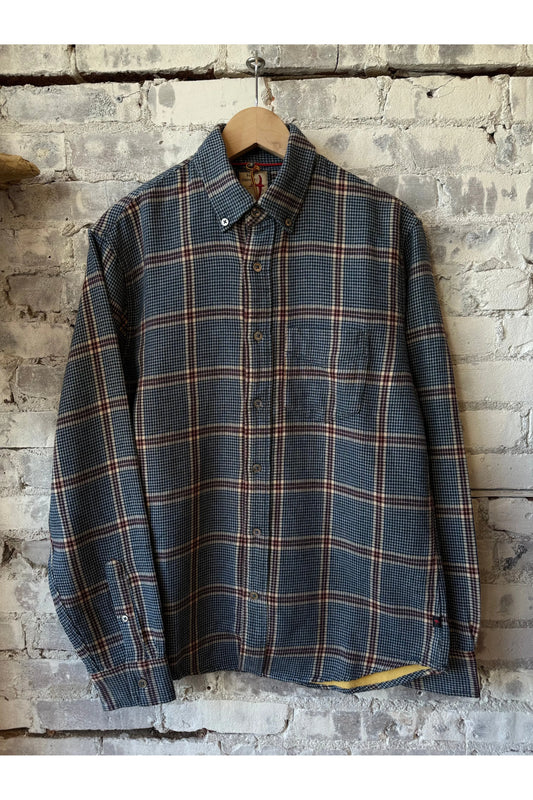 Plaid Chamois-Lined Flannel - Blue/Khaki/Red Exploded Houndstooth