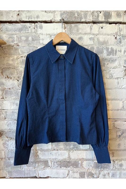 Tailored Cotton Blouse - Dark Blue - DUNE + SALT