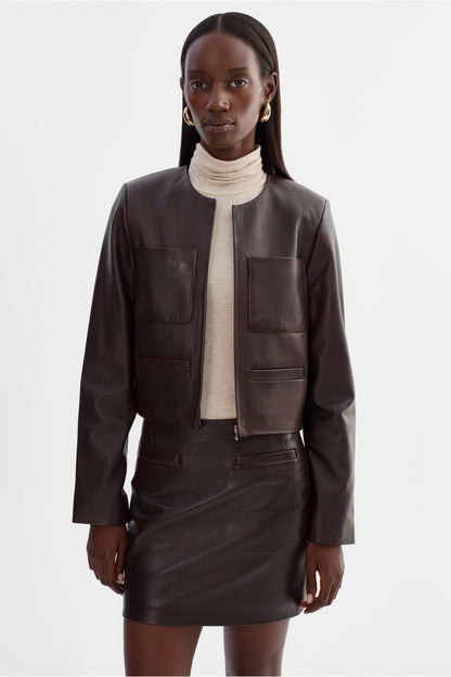 Linette Leather Jacket - Dark Brown - DUNE + SALT