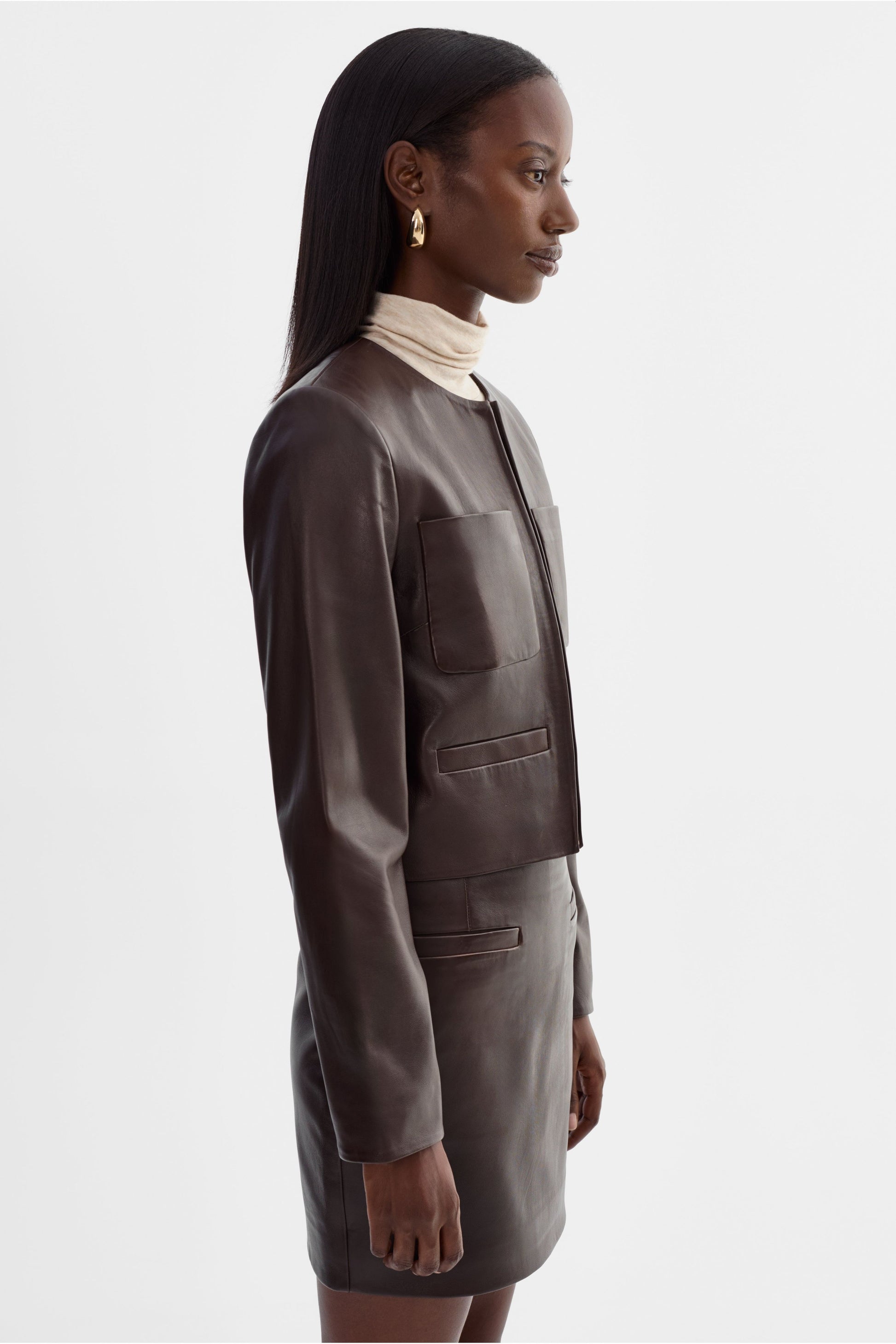 Linette Leather Jacket - Dark Brown - DUNE + SALT