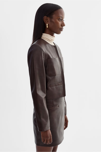 Linette Leather Jacket - Dark Brown - DUNE + SALT