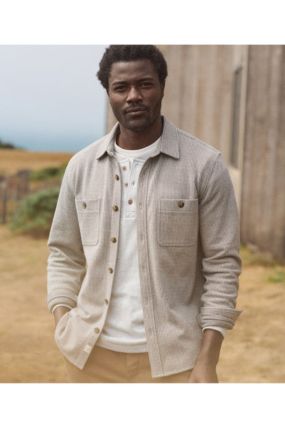 Pacifica Stretch Twill Overshirt - Grey Railroad Stripe - DUNE + SALT