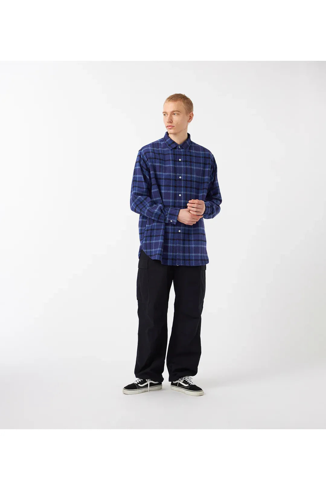 Heavy Flannel Shirt - Beige/Gray Plaid