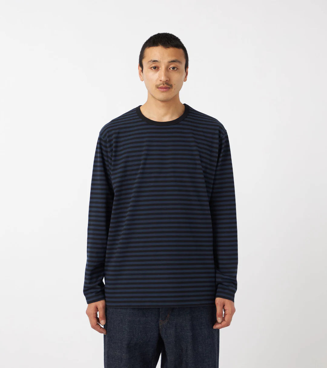 COOLMAX Stripe Jersey L/S Tee - Navy/White