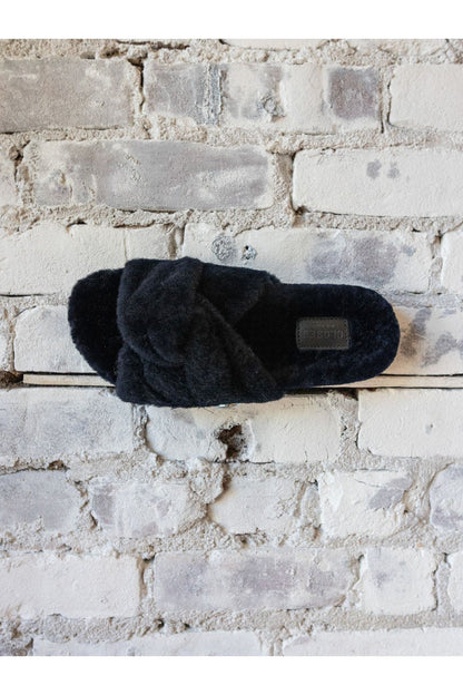 Shearling Sandals - Dark Night - DUNE + SALT