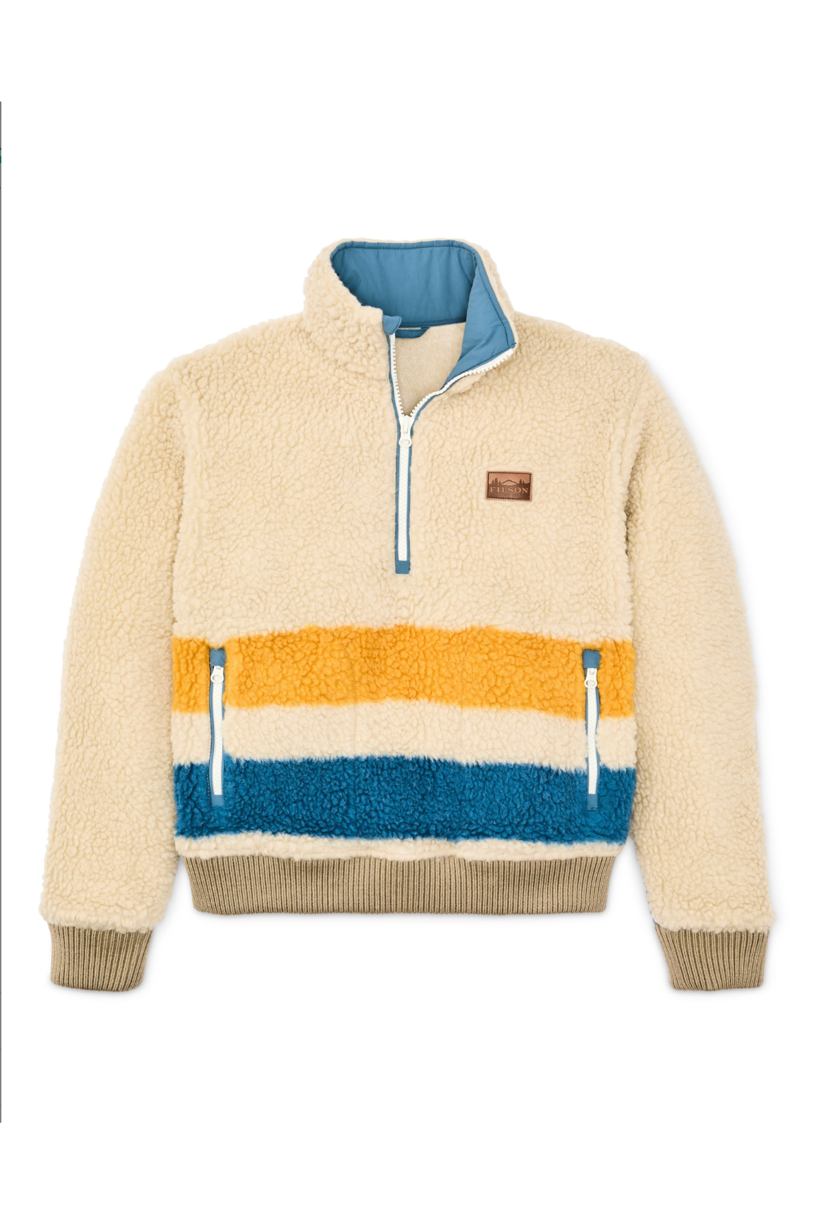 Wool Pile Fleece Pullover - Beige/Yellow/Blue Stripe - DUNE + SALT