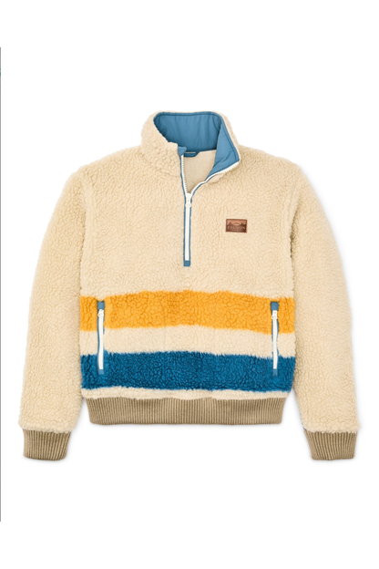 Wool Pile Fleece Pullover - Beige/Yellow/Blue Stripe - DUNE + SALT