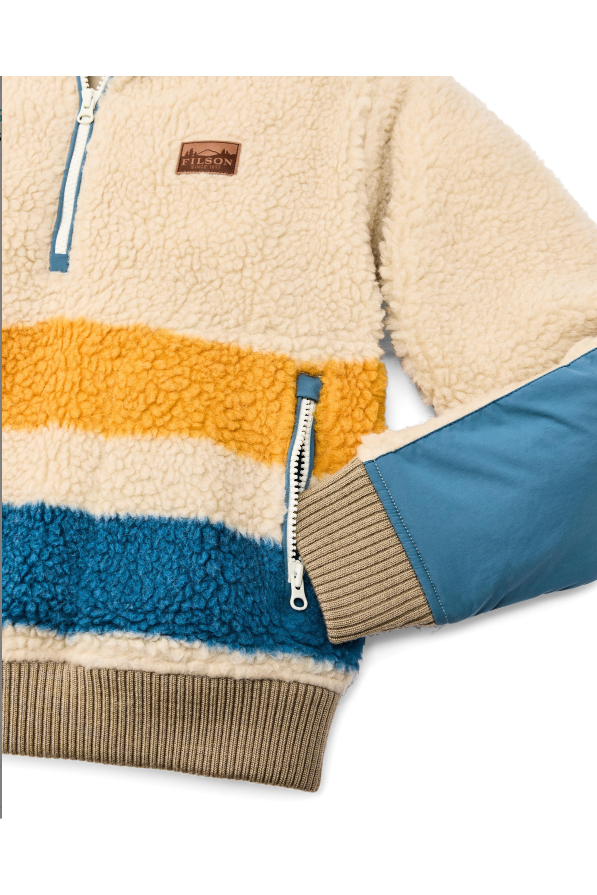Wool Pile Fleece Pullover - Beige/Yellow/Blue Stripe - DUNE + SALT