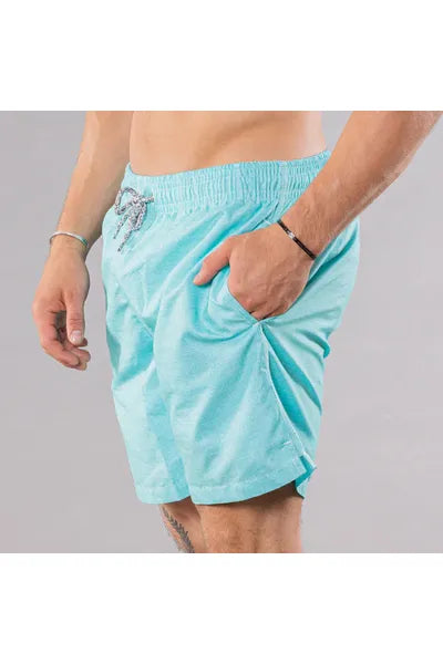 Cyclist Liner Swim Trunks - Aqua Solid Linen - DUNE + SALT