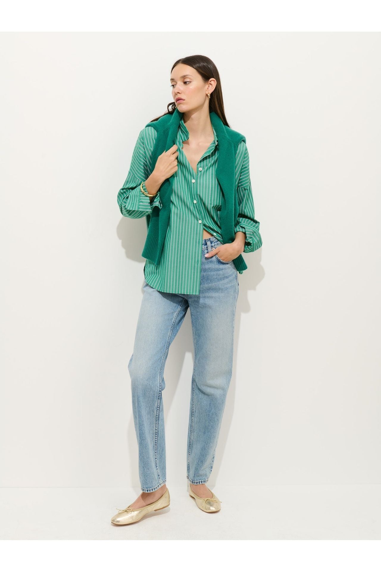 Jo Shirt in Cotton Poplin - Jade Green - DUNE + SALT