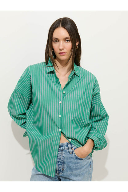Jo Shirt in Cotton Poplin - Jade Green - DUNE + SALT