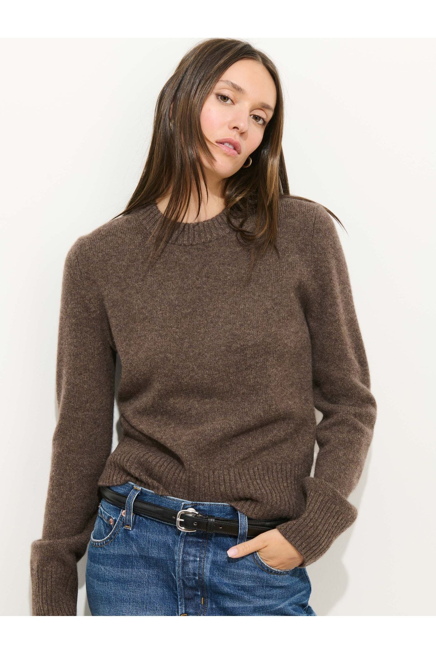 Marais Cashmere Crewneck Sweater - Heather Chocolate - DUNE + SALT