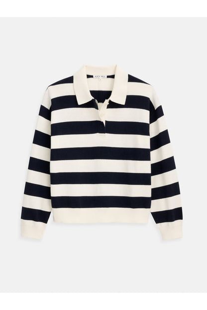 Bond St Stripe Sweater In Cotton Cashmere - Ivory/Navy - DUNE + SALT