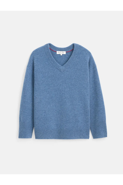 Rowan Cashmere V-Neck Sweater - Baltic - DUNE + SALT