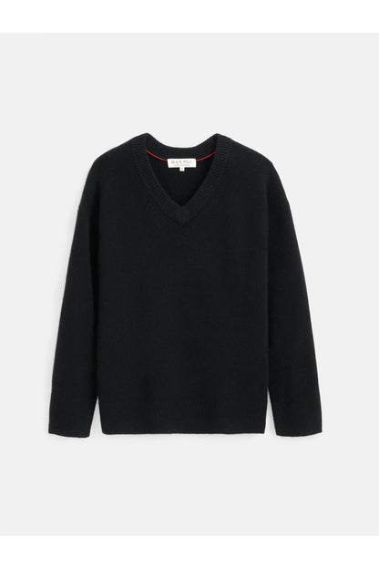 Rowan Cashmere V-Neck Sweater - Black - DUNE + SALT
