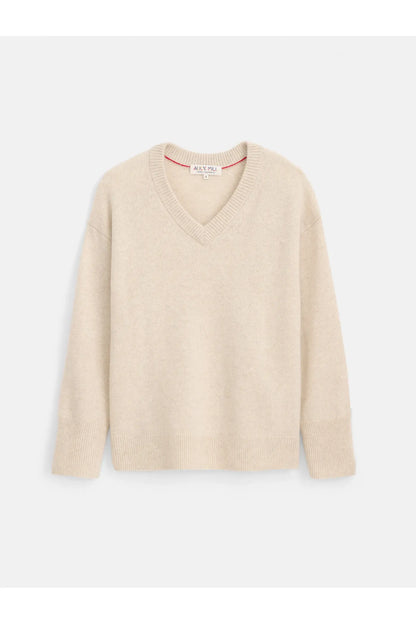 Rowan Cashmere V-Neck Sweater - Heather Ecru - DUNE + SALT