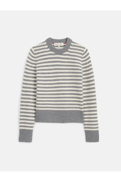 Marais Striped Cashmere Crewneck Sweater - Heather Grey/Ivory - DUNE + SALT