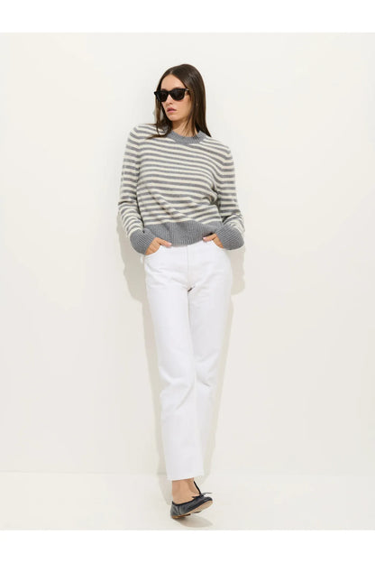 Marais Striped Cashmere Crewneck Sweater - Heather Grey/Ivory - DUNE + SALT