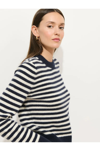 Marais Striped Cashmere Crewneck Sweater - Navy/Ivory - DUNE + SALT