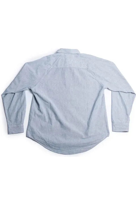 Cotton Hemp Chambray Work Shirt - Trail Blue/Seashell Pinstripe - DUNE + SALT