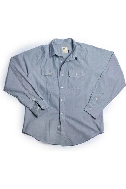 Cotton Hemp Chambray Work Shirt - Trail Blue/Seashell Pinstripe - DUNE + SALT