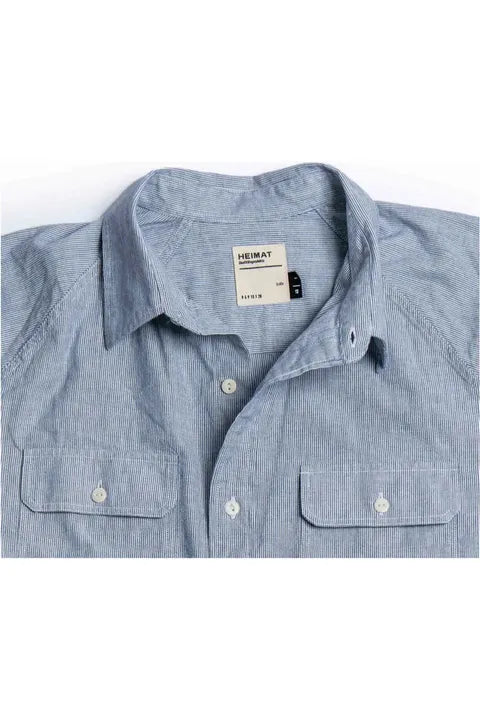 Cotton Hemp Chambray Work Shirt - Trail Blue/Seashell Pinstripe - DUNE + SALT