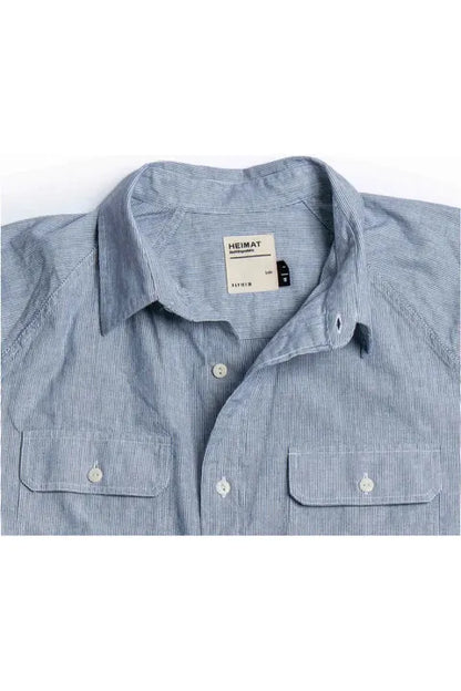 Cotton Hemp Chambray Work Shirt - Trail Blue/Seashell Pinstripe - DUNE + SALT