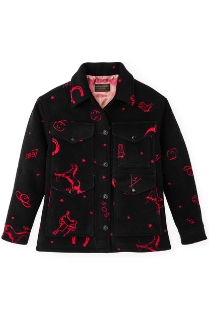 Women's Jacquard Wool Cruiser Jacket - Black/Red Western - DUNE + SALT