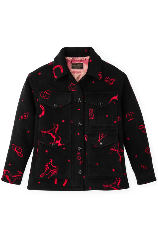 Women's Jacquard Wool Cruiser Jacket - Black/Red Western - DUNE + SALT