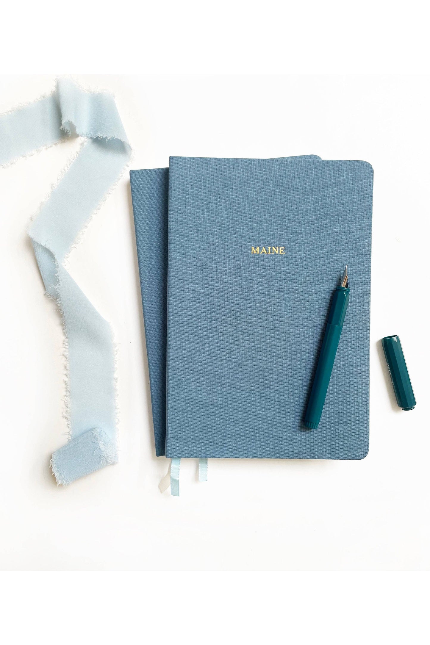 Foil Embossed Linen Notebook - Dusty Blue/Gold - DUNE + SALT