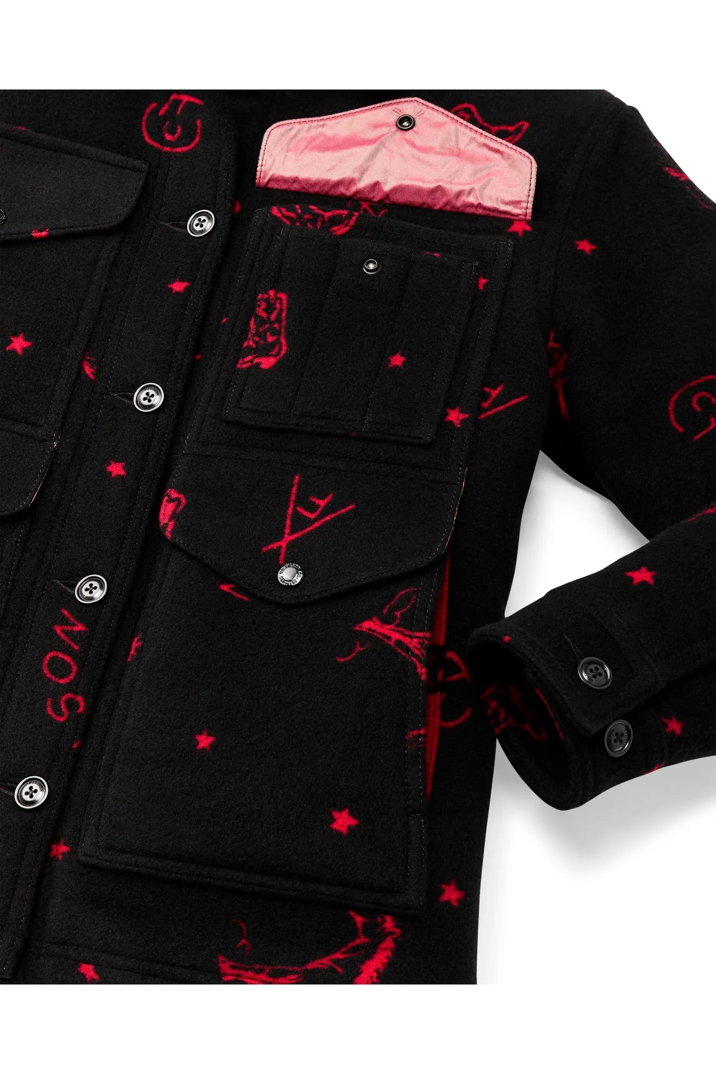 Women's Jacquard Wool Cruiser Jacket - Black/Red Western - DUNE + SALT