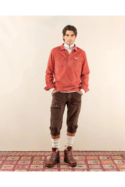 Men's Ranger Velvet Half-Zip Shirt - Terra Red - DUNE + SALT
