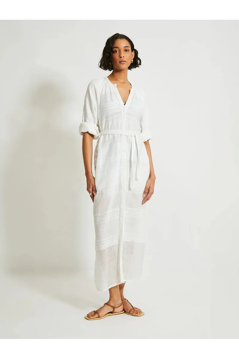 Makeda Button Up Dress - Abira White - DUNE + SALT