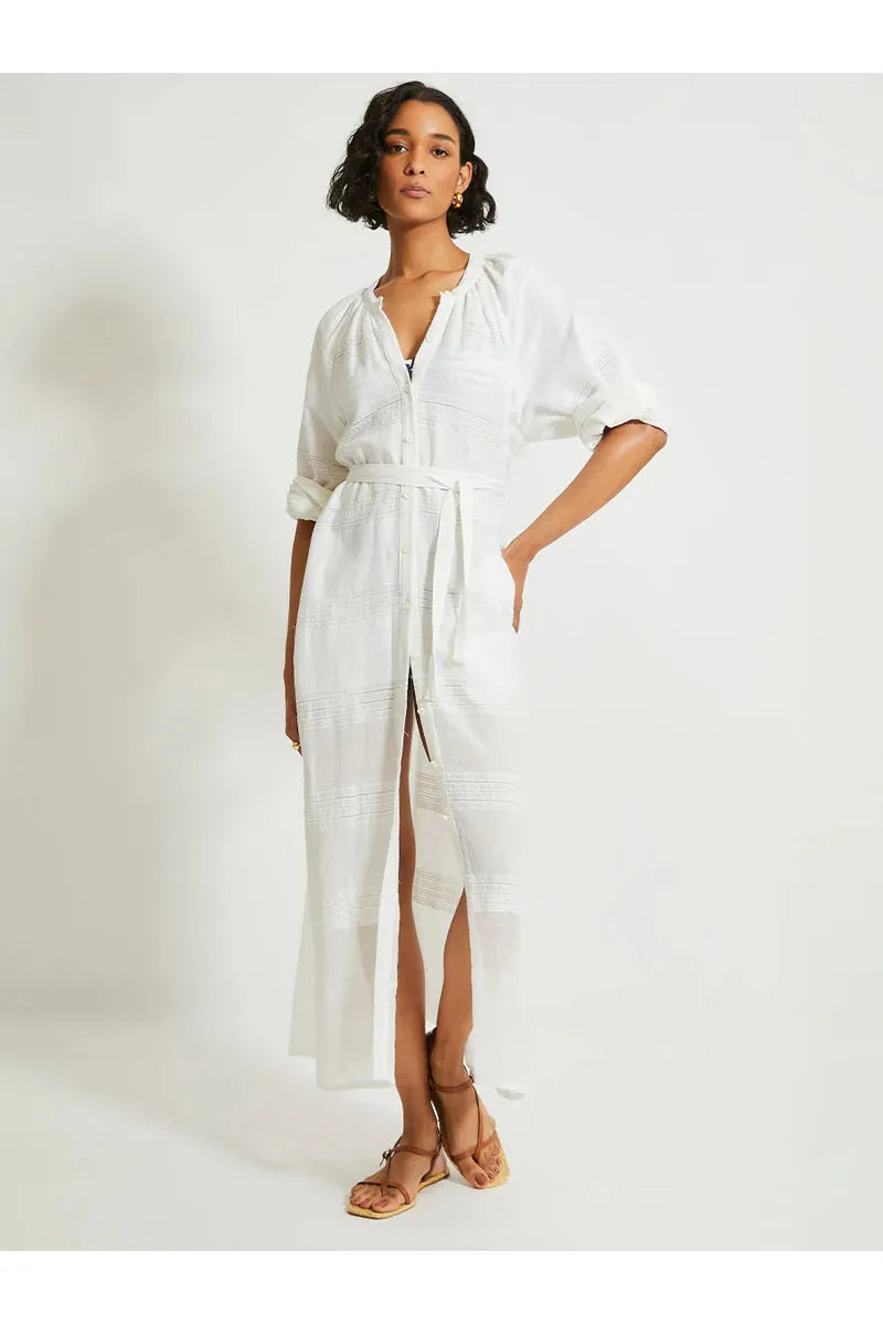 Makeda Button Up Dress - Abira White - DUNE + SALT