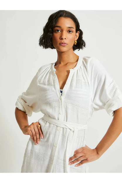 Makeda Button Up Dress - Abira White - DUNE + SALT