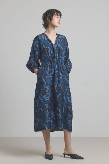 Saltaire Silk Dress - Navy Floral